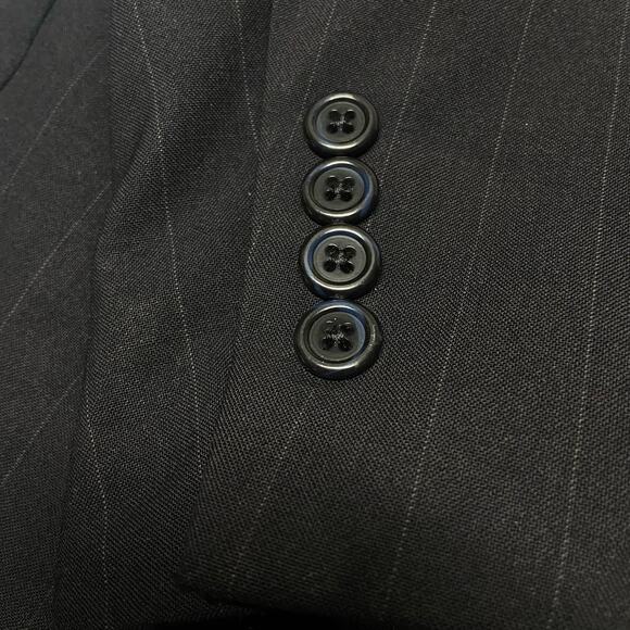 Jos A Bank Blazer Suit Jacket Sport Coat 100% Wool 52L Black Pin Stripe EUC - Picture 4 of 11